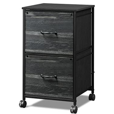 Imagem de DEVAISE Armário de arquivo móvel com 2 gavetas, suporte de impressora rolante, armário de arquivo vertical de tecido serve para A4 ou tamanho carta para escritório em casa, estampa de grão de madeira preta carvão