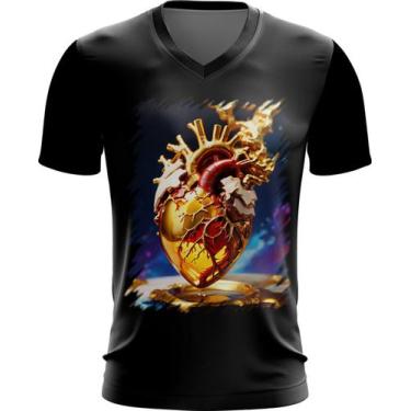 Imagem de Camiseta Gola V Coração De Ouro Líquido Gold Heart 2 - Kasubeck Store