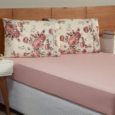 Imagem de Cottonluxury Jogo de Lençol 100% algodão 300 Fios (Florido-rosê, Queen)
