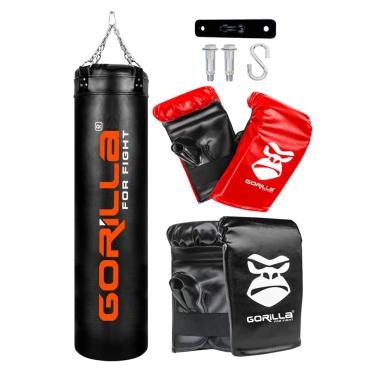 Imagem de Saco De Pancada 160 Cm + Luva Adulto + Infantil + Suporte Cor: Luva adulto Preto/Luva Infantil Vermelho