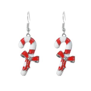 Imagem de Brincos pendentes de bengala doce vermelha e branca para mulheres, meninas, banhado a prata, lindo laço de cristal, Natal, Páscoa, festival, enfeite, berloques, pingentes, pingente, anzol, brinco,