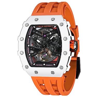Imagem de TSAR BOMBA Relógio masculino automático, movimento mecânico, design original, 50 m, à prova d'água, para relógio de pulso quadrado de aço inoxidável e pulseira de silicone, presente moderno exclusivo