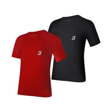 Imagem de Roadbox Camiseta de compressão juvenil para meninos - camiseta de beisebol atlética de secagem rápida para crianças - camada de base, Pacote com 2 - preto + vermelho, P