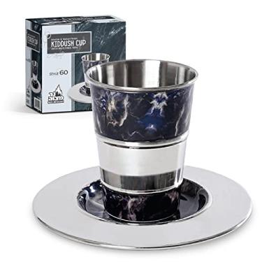 Imagem de Ner Mitzvah Copo e bandeja Kiddush - Xícara de vinho de mármore preto e niquelado de qualidade premium - para Shabat e Havdalah - Shabat judaica e presente de feriado
