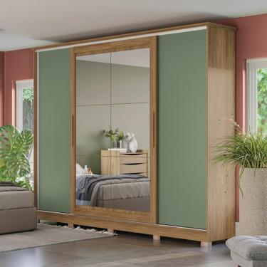 Imagem de Guarda Roupa Casal com Espelho 4 Portas de Correr 4 Gavetas CB01N565 Kappesberg - Nogueira/Macadâmia