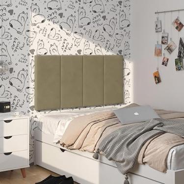 Imagem de Cabeceira Bege Cama Box Suspensa Solteiro Painel 0.90 cm Estofada Suede Quarto Decoração