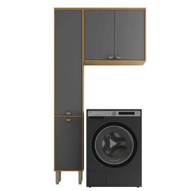 Imagem de Kit Multiuso 2 Portas com Armário Aereo 2 Portas Napole I01 Carvalho Grafite -  Clique Chique