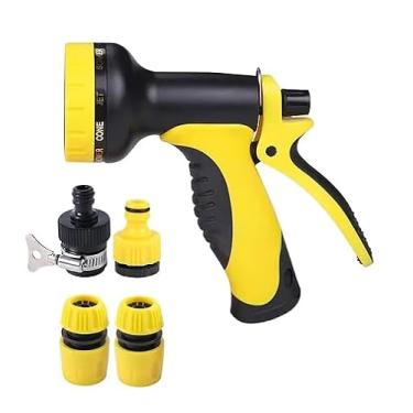Imagem de Kit Esguicho com 8 Jatos Ajustáveis com Engate Rápido, Mangueira Resistente, Amarelo com Preto