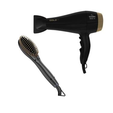 Imagem de Kit Gama Gold Ion - Secador 2200W 220V + Escova Alisadora Gold Ion Bivolt