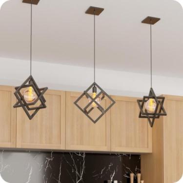 Imagem de Pendente Luminária Cubo Industrial Preto - Cromoshop