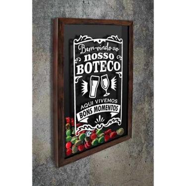 Imagem de Quadro Porta Tampinhas Nosso Boteco- Quadro Novo, 30x40, Marrom