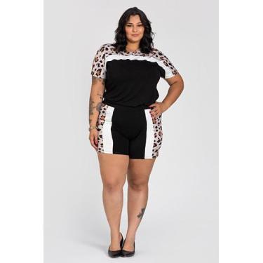 Imagem de Short Feminino Plus Size Malha Viscose Elastico Cós Detalhe Suede - Se