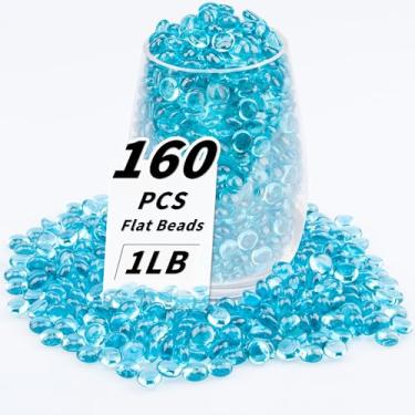 Imagem de Contas de vidro planas azuis marinhas de 500 g, 160-180 peças de bolinhas de gude de vidro pequenas, seixos redondos planos para enchimento de vasos e florais, pedras preciosas decorativas de aquário