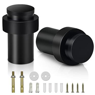 Imagem de Rolhas de porta, parador de porta de aço inoxidável, preto, resistente, moderno, comercial, com amortecedor de borracha, protetor de parede, cilíndrico, para montagem no chão, 2 unidades