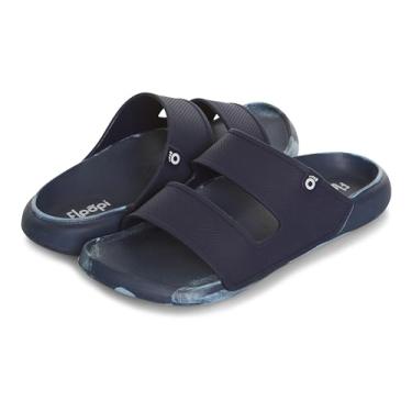 Imagem de Floopi Chinelos masculinos com tiras duplas sandálias de praia masculinas com suporte de cura e arco ajuste confortável com solas antiderrapantes internas e externas, Azul-marinho A, 39