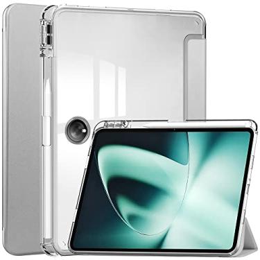 Imagem de Gylint Capa com suporte de caneta para OnePlus Pad 11,6 polegadas 2023, capa protetora fina transparente rígida traseira com três dobras para OnePlus Pad/Oppo Pad 2 prata