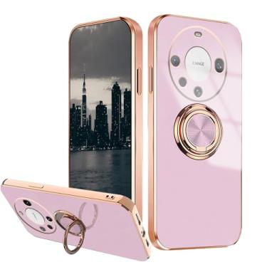 Imagem de Wousunly Capa compatível com Huawei Mate 60 Pro, suporte de anel, ímã preto, capa para celular Huawei Mate 60 Pro, placa de silicone à prova de choque, capa fina de luxo (roxa)