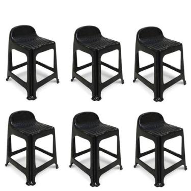 Imagem de Kit 6 Banquetas Banquinho Plástico 59x44x40CM Com Encosto 25638PM Arqp