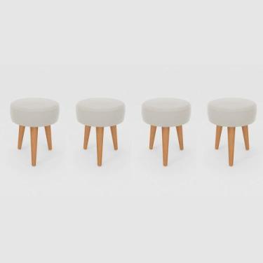 Imagem de Kit 4 Banqueta Baixa Cozinha 48cm Estofada Off-White Madeira Maciça Ur