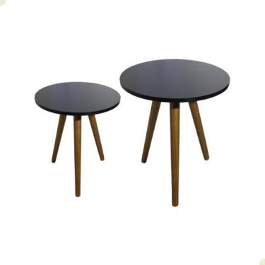 Imagem de Conjunto de Mesinha Lateral Pé Palito Decoração - Beto Móveis, Preto