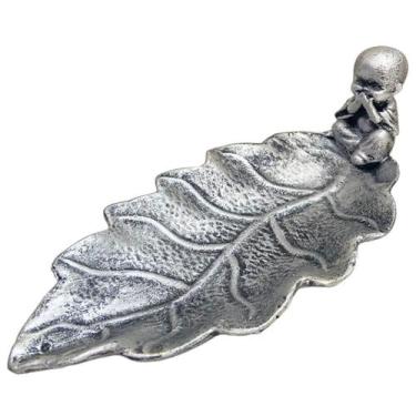 Imagem de Incensário Decorativo em Resina Forma de Folha com Buda Porta Incenso 