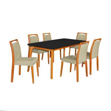 Imagem de Mesa Jantar Luxo Jade 160x90cm Preto com 6 Cadeiras Estofadas Veludo B