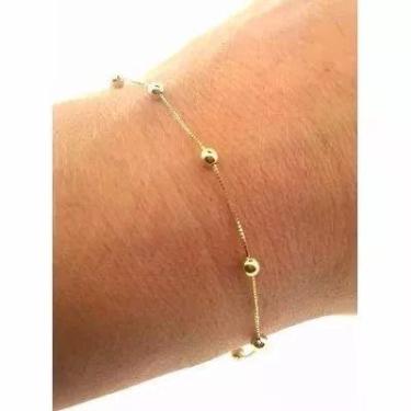 Imagem de Conjunto Pulseira Adulto Ouro 18k Brinco Bola 4mm - DG Presentes