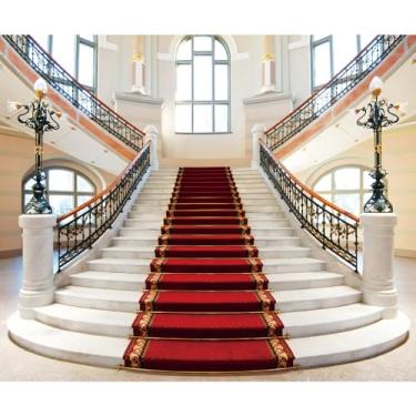Imagem de Leowefowa Tapete vermelho de vinil de 3,7 x 3 m, cenário de palácio, lindo palácio, salão, degraus, fotografia, cenários de palco, vermelho, para decoração de festa de casamento, adereços de cabine de
