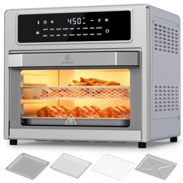 Imagem de Frigideira de ar para forno de torradeira grande, forno de bancada de 26,4 quartos, 18 predefinições e 1 pré-aquecimento e luz, com cesto de fritadeira, prateleira de arame, estanho para