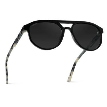 Imagem de Óculos de sol aviador polarizados unissex WMP, ponte dupla moderna, lentes antirreflexo, armação leve de acetato, Armação preta bege tartaruga/lente preta, One Size