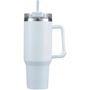 Imagem de Garrafa Térmica de Aço Inoxidável, 1,2 Litros, com Alça na Lateral, Canudo de Silicone, Squeeze para Corrida, Caneca Térmica para Academia, Caneco para Tomar Bebidas (Branco)