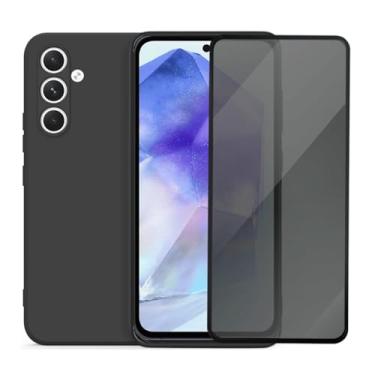 Imagem de Capa Aveludada e Película de Privacidade 3D Compatível Samsung Galaxy A55 Capinha Preta Premium e Película Anti-Espião