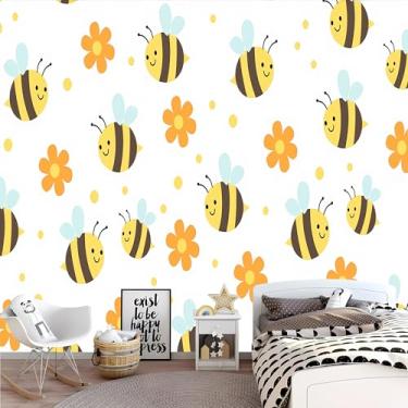 Imagem de Lcythiazole Mural de papel de parede de abelha pequeno papel de parede floral pequeno papel de parede fresco boho para sala de estar, quarto, quarto infantil, tamanho personalizável