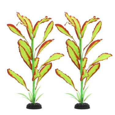 Imagem de ALEGI Plantas de aquário de seda, decorações de plantas de seda artificial para aquário, plantas de plástico para decoração de aquário (verde claro com vermelho, pacote com 2)