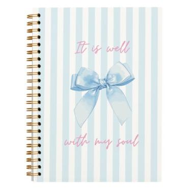Imagem de Bnwepo Caderno espiral bíblico, diário de laço preppy, It Is Well With My Soul, caderno fofo, caderno de presentes de capa dura da moda azul para adolescentes meninas estudantes professoras 14 x 21 cm
