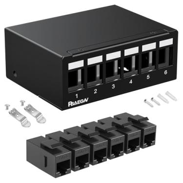 Imagem de PBAEGAV PBAEGAV Patch Panel 4 portas com 4 peças Cat6 Keystone Jack blindado sem ferrugem e durável (1U 6Port Cat6 Keystone Jack não blindado)
