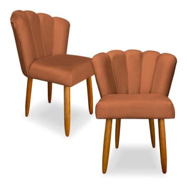 Imagem de Kit 2 Cadeiras de Jantar Pétala Estofada Pés Palito Veludo Terracota -