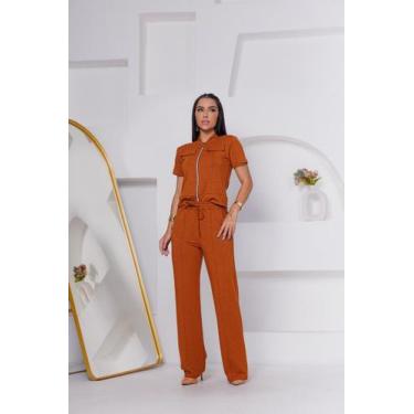 Imagem de Conjunto de moletinho pantalona e ziper na blusa e elastico na cintura