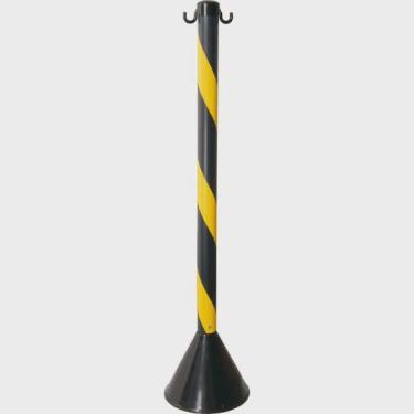 Imagem de Pedestal Poste Haste Plástico Preto Amarelo Sinalização Isolamento Organizador Fila Zebrado 90 cm
