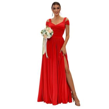 Imagem de Vestido de dama de honra SOLODISH Plus Size em chiffon vermelho sem om