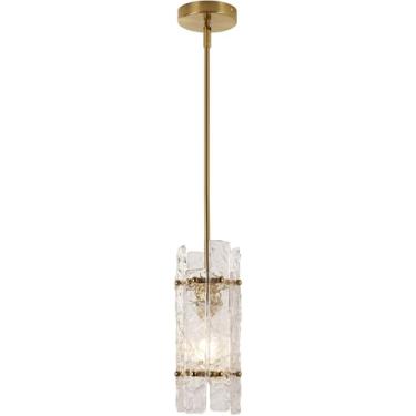 Imagem de KELUOLY Luminária Pendente Moderna De Cristal Dourado Para Ilha De Cozinha, Mini Lustre De Vidro Com Efeito Cascata, Luminária Pendente Redonda Ajustável Para Sala De Jantar, Quarto E Corredor (1 Un