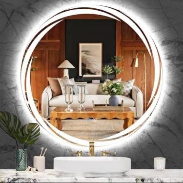 Imagem de MEIOUKA Espelho Redondo Com Iluminação Led De 24 Polegadas E Retroiluminação Por Redemoinho Com Luzes, Espelho Redondo Com Iluminação Por Retroiluminação Para Banheiro, Espelho De Penteadeira Redon