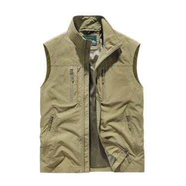 Imagem de Colete De Pesca Sem Mangas Com Zíper E Vários Bolsos Para Homens, Coletes Leves Para Trabalho Caça Viagem, Fotografia, Para Caminhadas, Corrida, Trabalho, Pesca, Escalada, Viagens(Khaki,3X-Large)