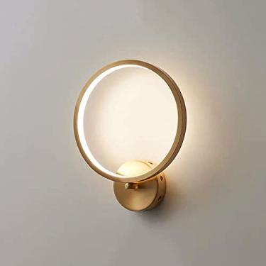Imagem de Luminária de parede redonda de latão com LED, luminária de parede circular de 18 W para sala de estar, quarto, cabeceira, corredor, hotel
