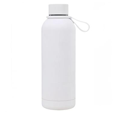 Imagem de FAMKX Garrafa de água esportiva de boca estreita isolada de parede dupla de aço inoxidável com alça, frasco a vácuo em forma de cola (branco)