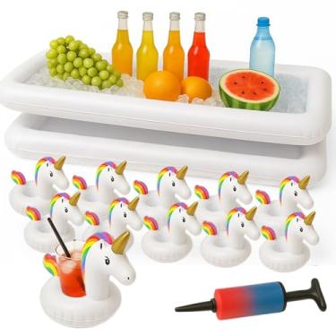 Imagem de Conjunto de bar inflável branco para servir gelo – Bandeja térmica de buffet inflável para manter os alimentos frios na mesa de festa ao ar livre, churrasco, eventos de piquenique, suporte de bebida