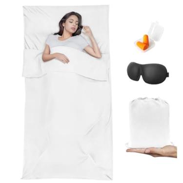 Imagem de BREENHILL Forro de saco de dormir, lençóis de acampamento e folha de viagem, sacos de dormir para adultos para albergues e viagens, para mochilão, hotéis, leves, individuais e duplos, sacos de dormir brancos