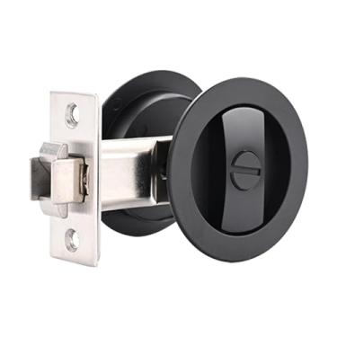 Imagem de Fechadura de porta de bolso, preto fosco privacidade bolso redondo ferragem contemporânea, liga de zinco preto deslizante puxador de porta de bolso