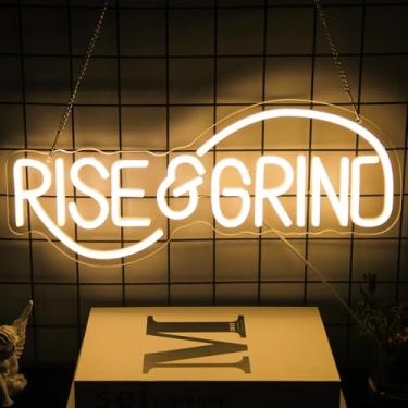 Imagem de CKTBLEY Letreiro De Neon Rise & Grind, Led Para Parede, Decoração Motivacional, Letras Brancas Quentes, Arte Inspiradora, Quarto, Escritório, Academia, Caverna Masculina