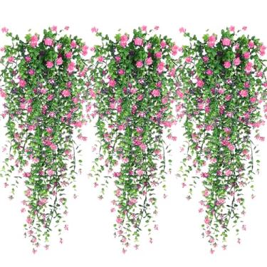 Imagem de Flores artificiais para pendurar, 3 peças de plantas falsas, videiras artificiais para ambientes externos, videira de hera falsa, resistente a UV, plantas falsas que não desbotam para decoração